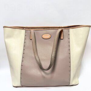 Coach Hampton Two-Tone Beige/White Leather Tote Shoulder Bag — Used, Functional